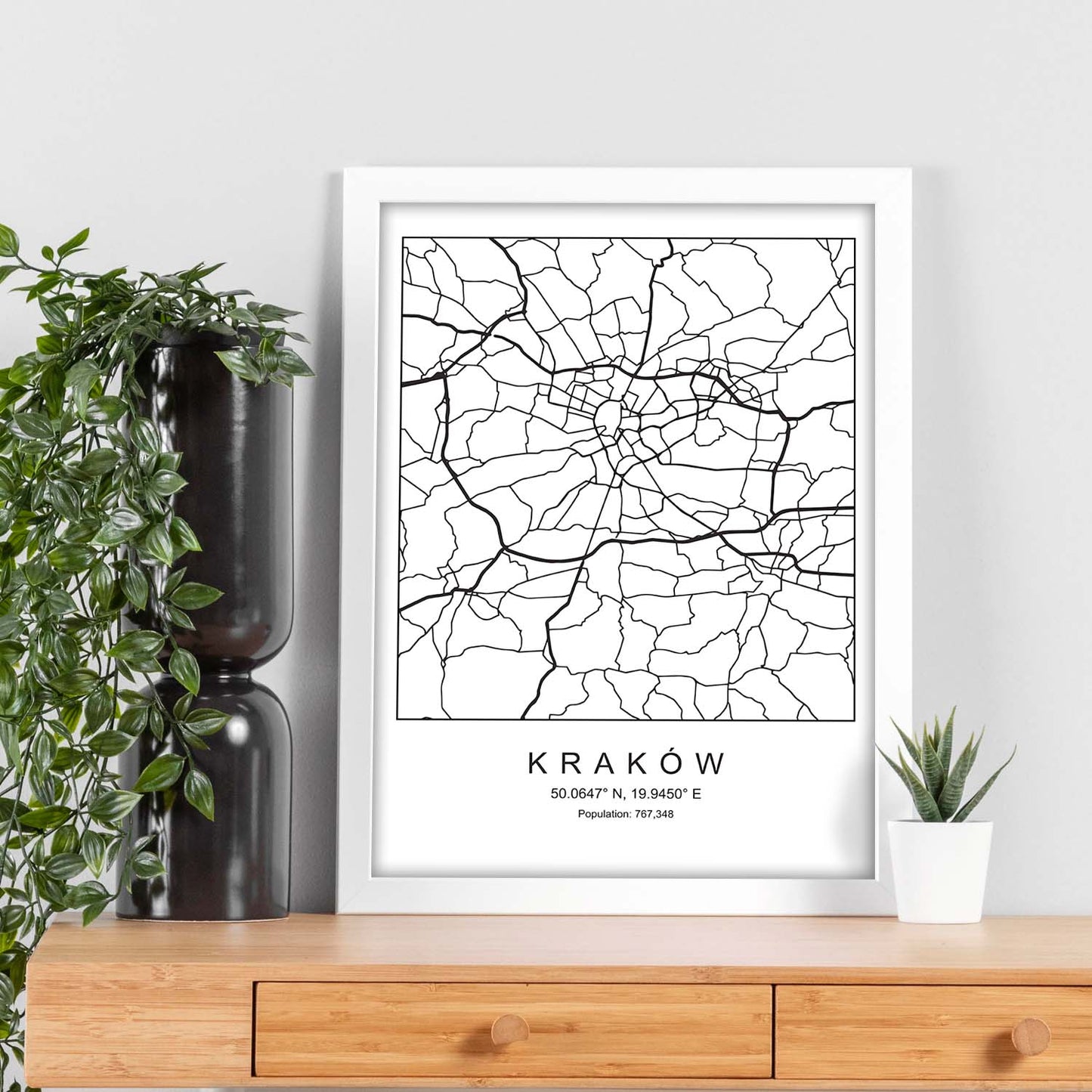 Lámina mapa de la ciudad Kaków estilo nordico en blanco y negro.-Artwork-Nacnic-Nacnic Estudio SL