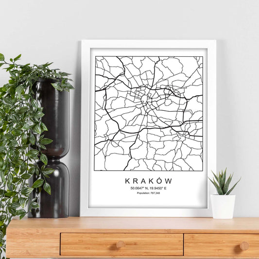 Lámina mapa de la ciudad Kaków estilo nordico en blanco y negro.-Artwork-Nacnic-Nacnic Estudio SL