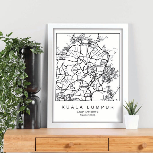 Lámina mapa de la ciudad Kuala lumpur estilo nordico en blanco y negro.-Artwork-Nacnic-Nacnic Estudio SL
