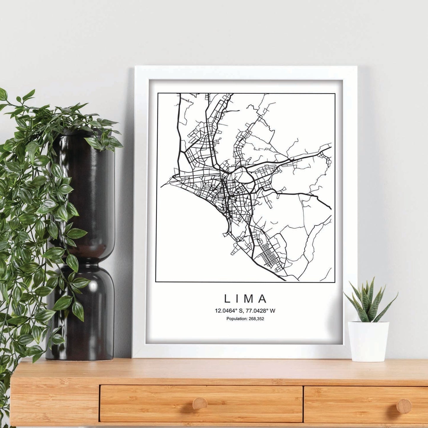 Lámina mapa de la ciudad Lima estilo nordico en blanco y negro.-Artwork-Nacnic-Nacnic Estudio SL