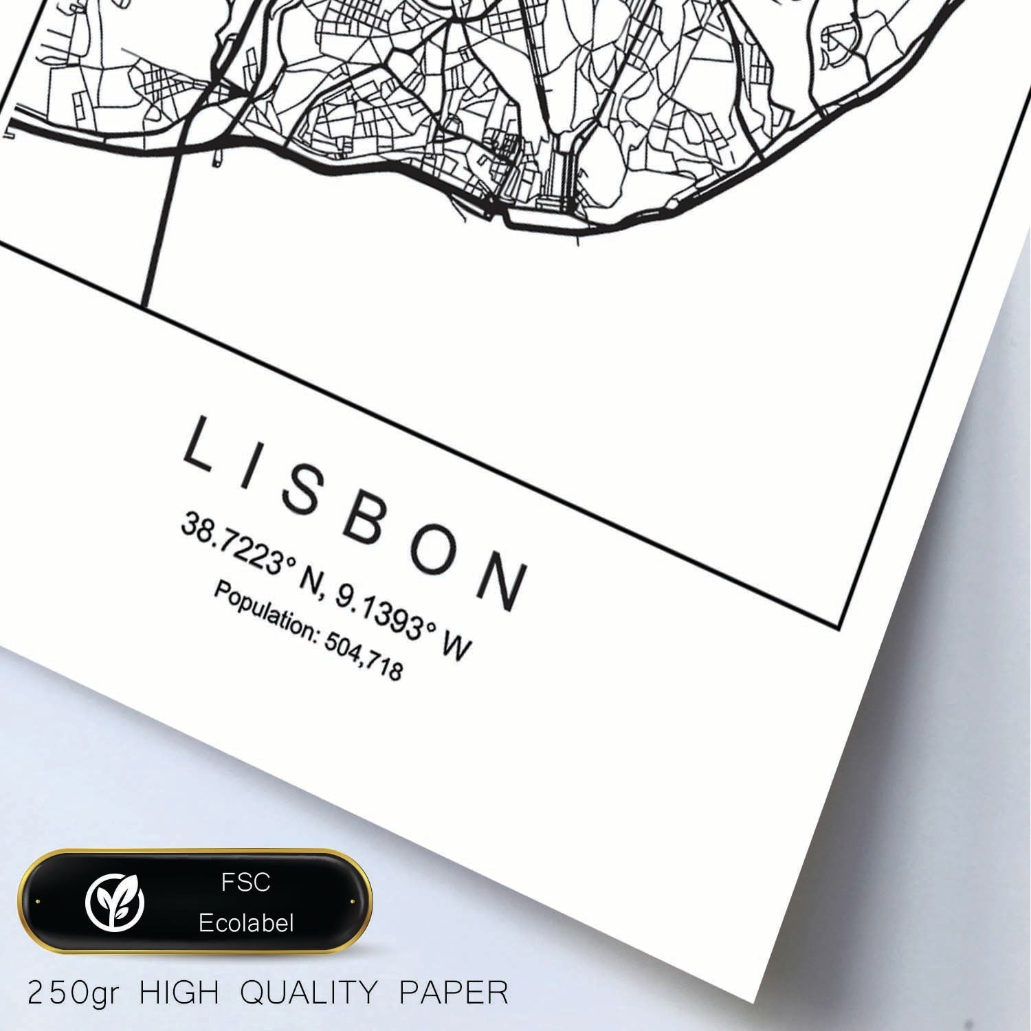 Lámina mapa de la ciudad Lisbon estilo nordico en blanco y negro.-Artwork-Nacnic-Nacnic Estudio SL