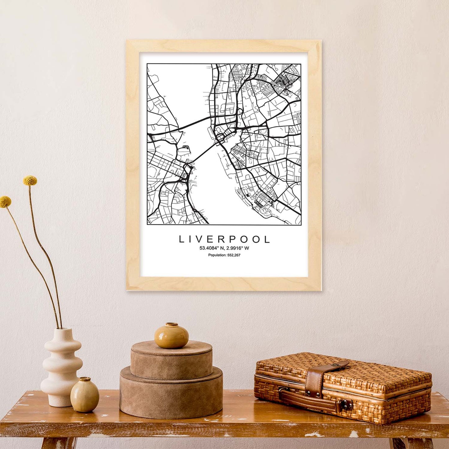 Lámina mapa de la ciudad Liverpool estilo nordico en blanco y negro.-Artwork-Nacnic-Nacnic Estudio SL