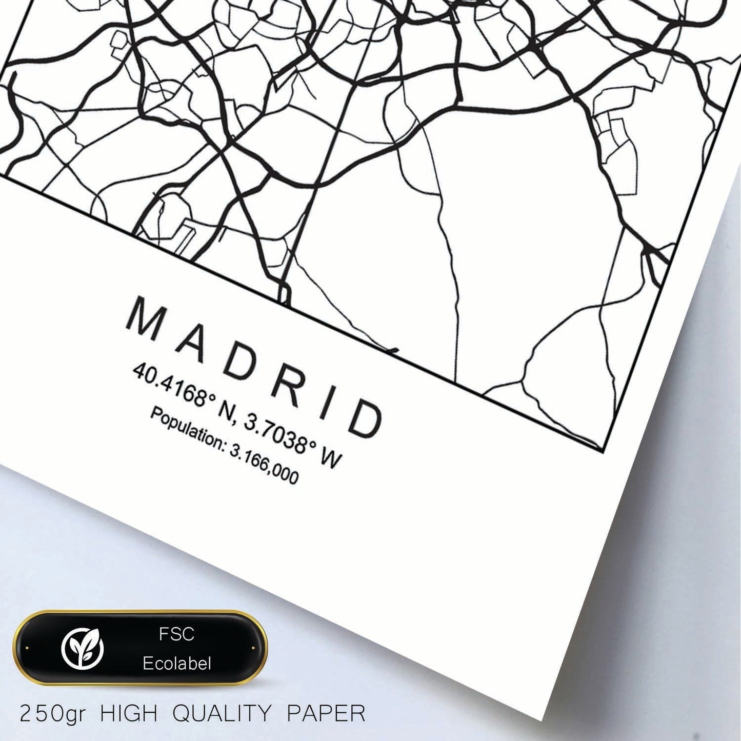 Lámina mapa de la ciudad Madrid estilo nordico en blanco y negro.-Artwork-Nacnic-Nacnic Estudio SL