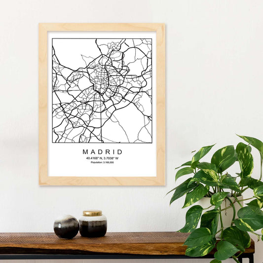 Lámina mapa de la ciudad Madrid estilo nordico en blanco y negro.-Artwork-Nacnic-Nacnic Estudio SL