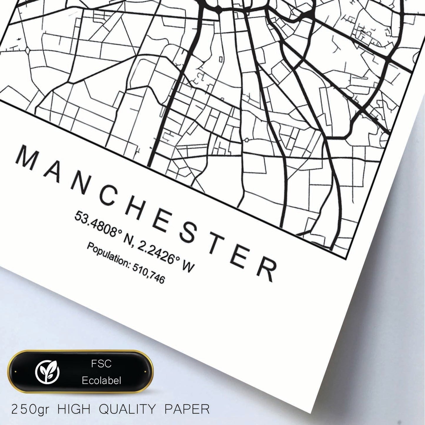 Lámina mapa de la ciudad Manchester estilo nordico en blanco y negro.-Artwork-Nacnic-Nacnic Estudio SL