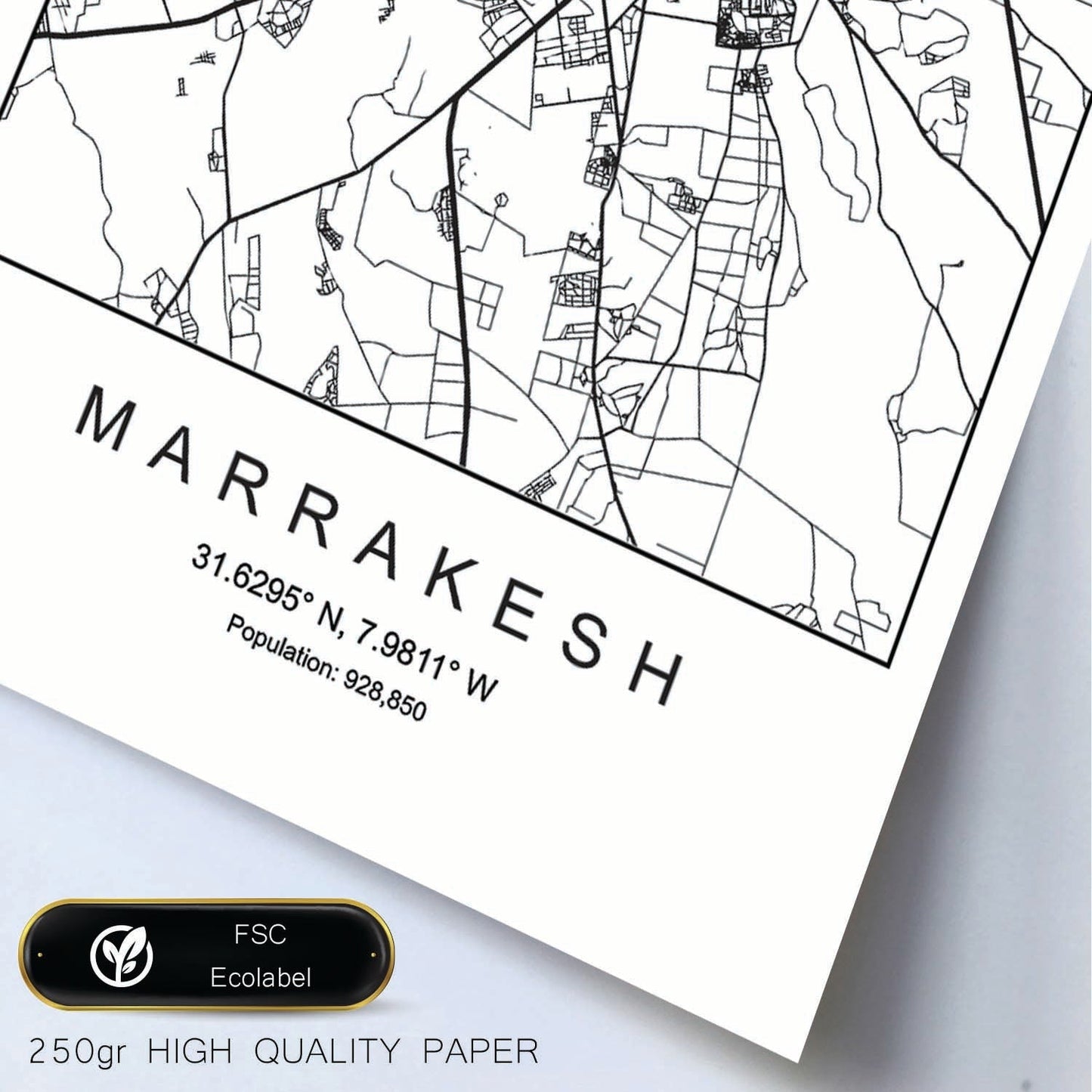 Lámina mapa de la ciudad Marrakesh estilo nordico en blanco y negro.-Artwork-Nacnic-Nacnic Estudio SL