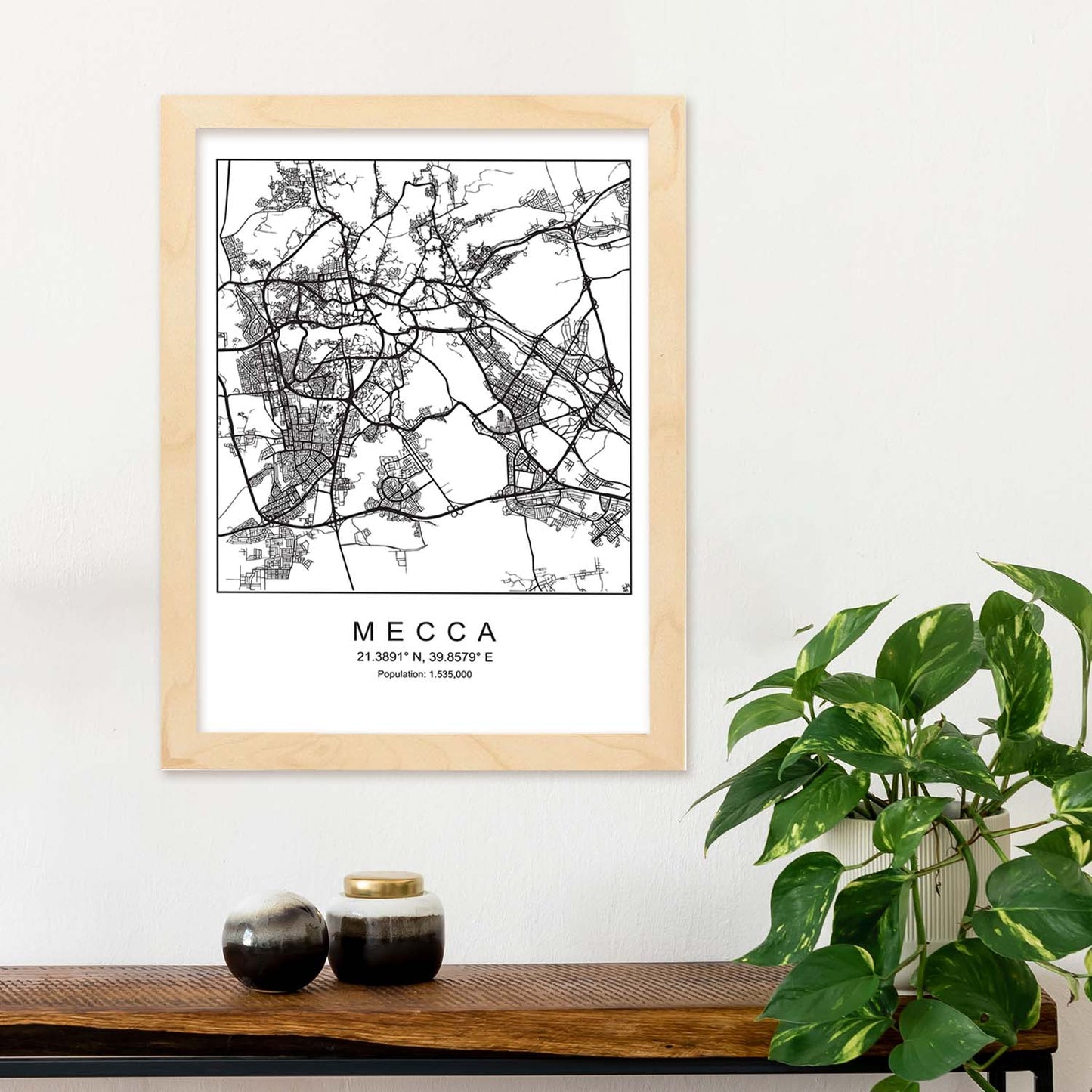 Lámina mapa de la ciudad Mecca estilo nordico en blanco y negro.-Artwork-Nacnic-Nacnic Estudio SL