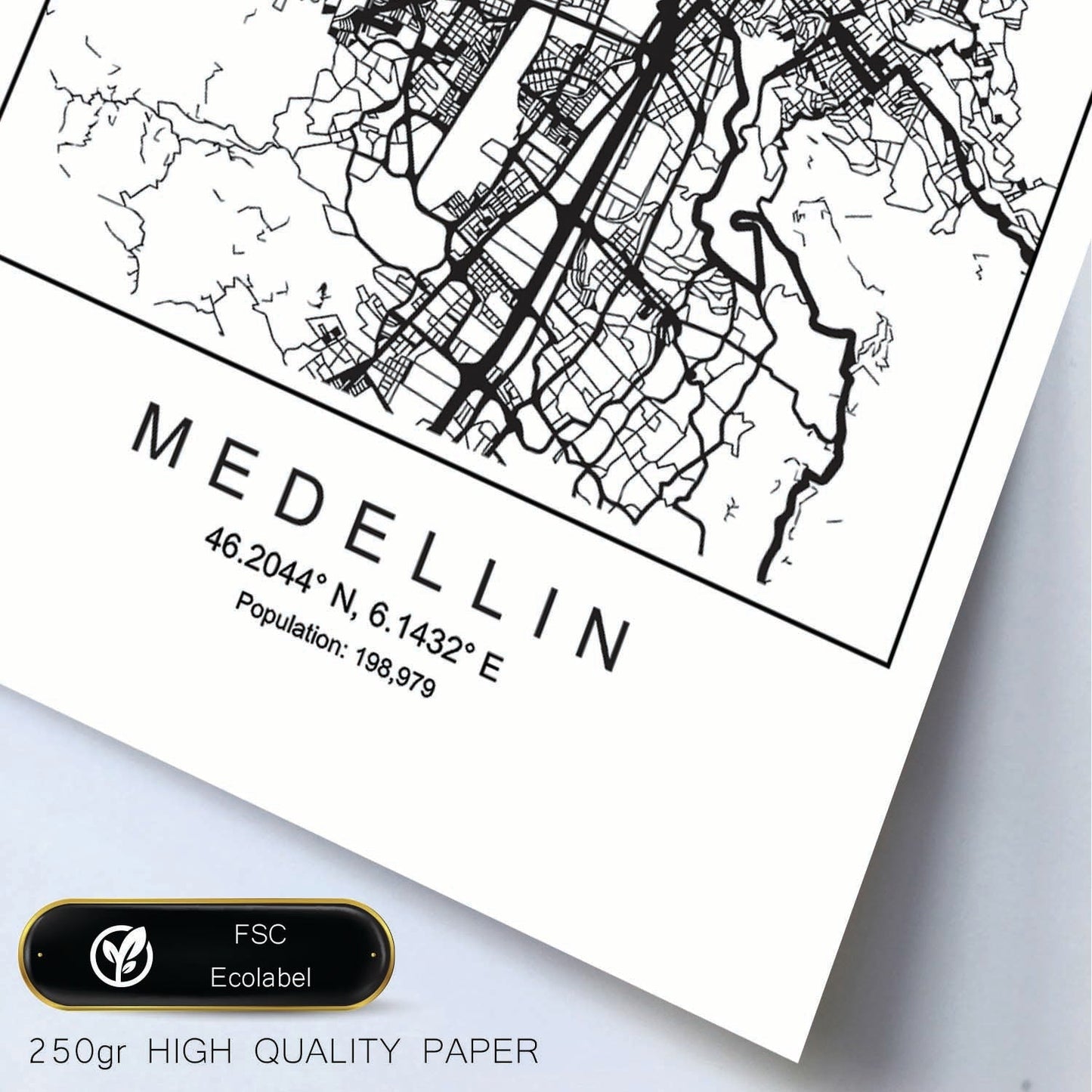 Lámina mapa de la ciudad Medellin estilo nordico en blanco y negro.-Artwork-Nacnic-Nacnic Estudio SL