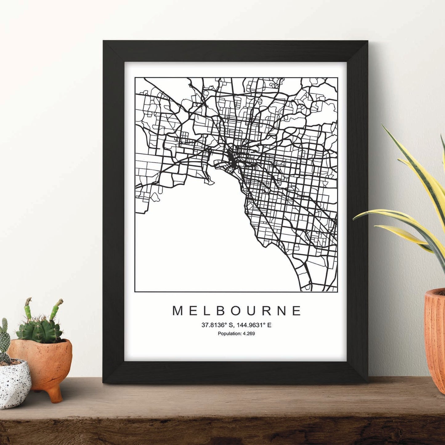 Lámina mapa de la ciudad Melbourne estilo nordico en blanco y negro.-Artwork-Nacnic-Nacnic Estudio SL