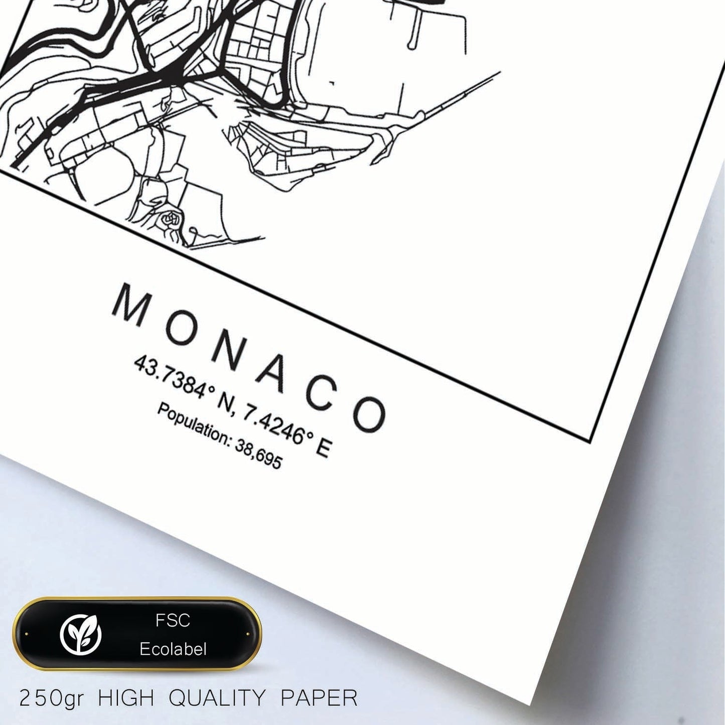Lámina mapa de la ciudad Monaco estilo nordico en blanco y negro.-Artwork-Nacnic-Nacnic Estudio SL