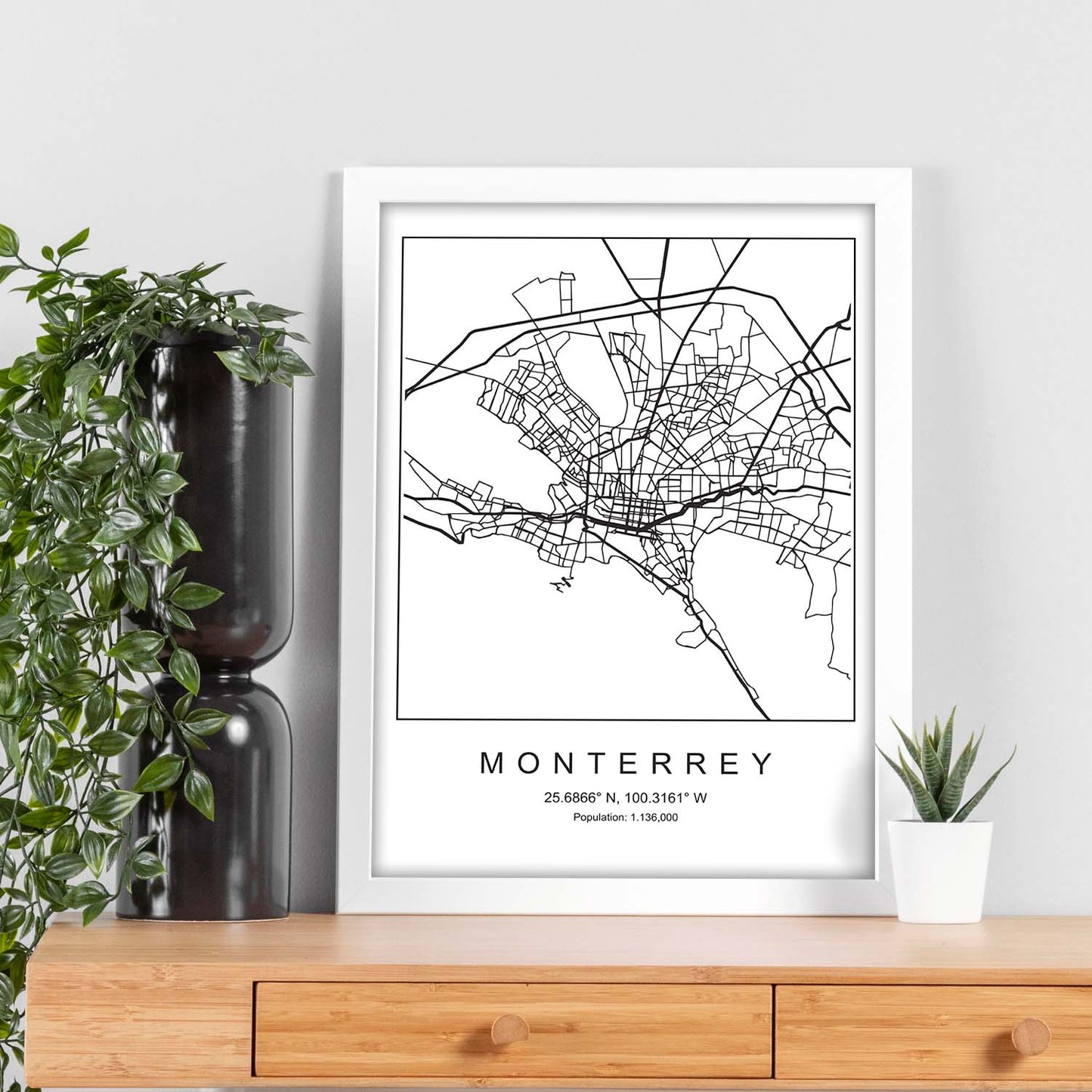 Lámina mapa de la ciudad Monterrey estilo nordico en blanco y negro.-Artwork-Nacnic-Nacnic Estudio SL