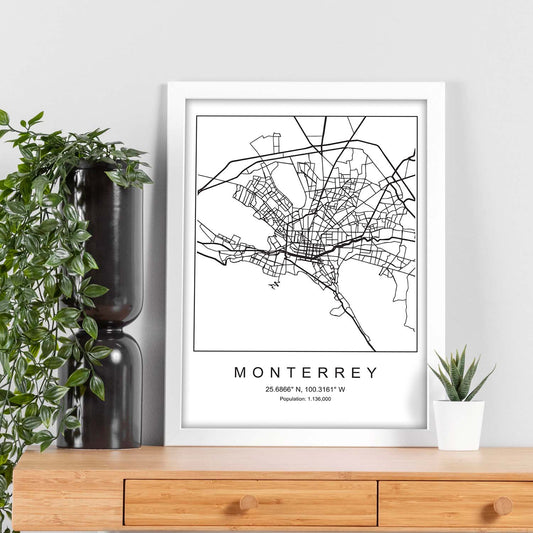 Lámina mapa de la ciudad Monterrey estilo nordico en blanco y negro.-Artwork-Nacnic-Nacnic Estudio SL