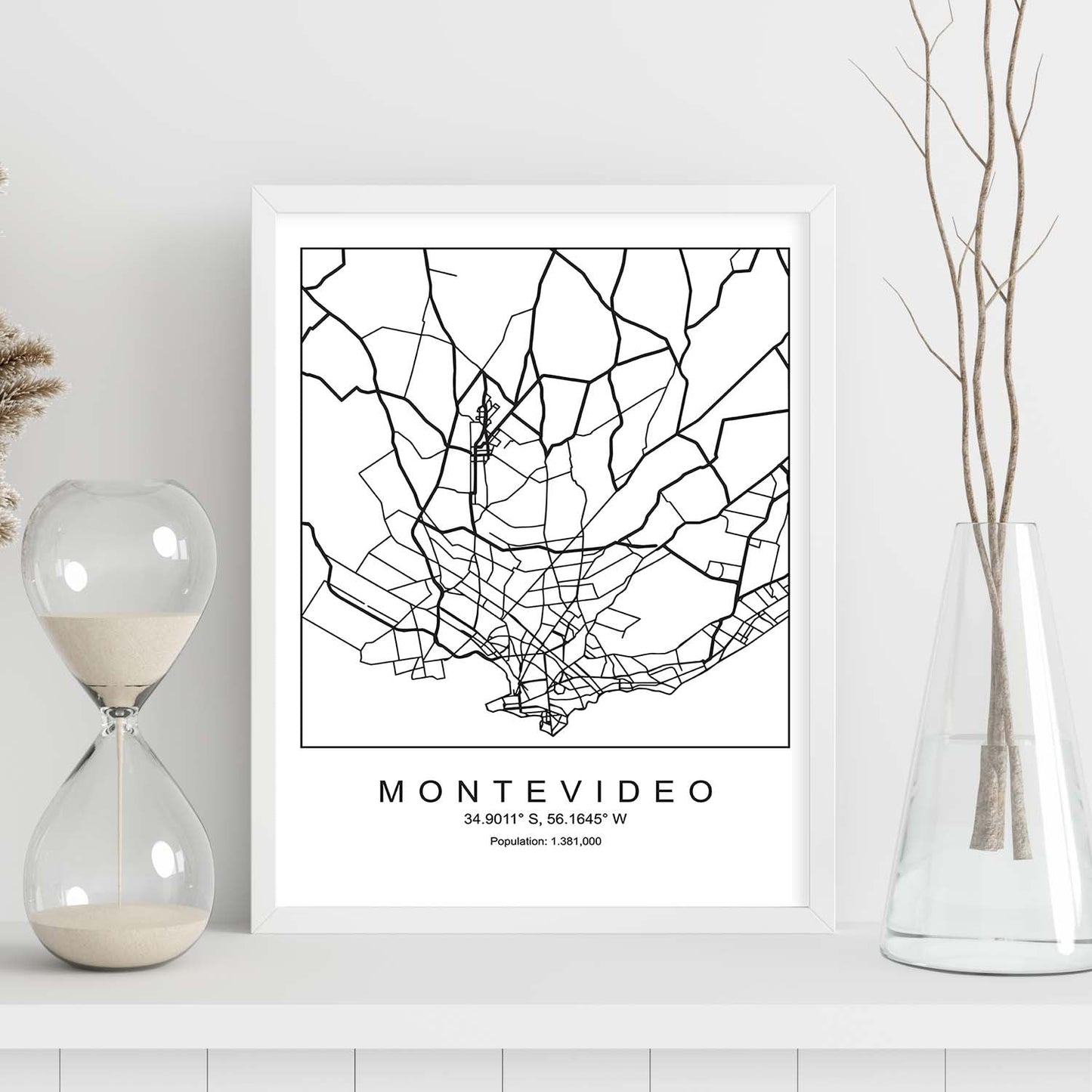 Lámina mapa de la ciudad Montevideo estilo nordico en blanco y negro.-Artwork-Nacnic-Nacnic Estudio SL