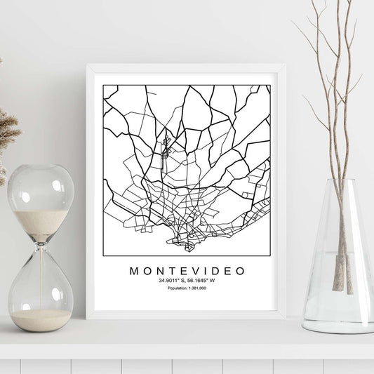 Lámina mapa de la ciudad Montevideo estilo nordico en blanco y negro.-Artwork-Nacnic-Nacnic Estudio SL