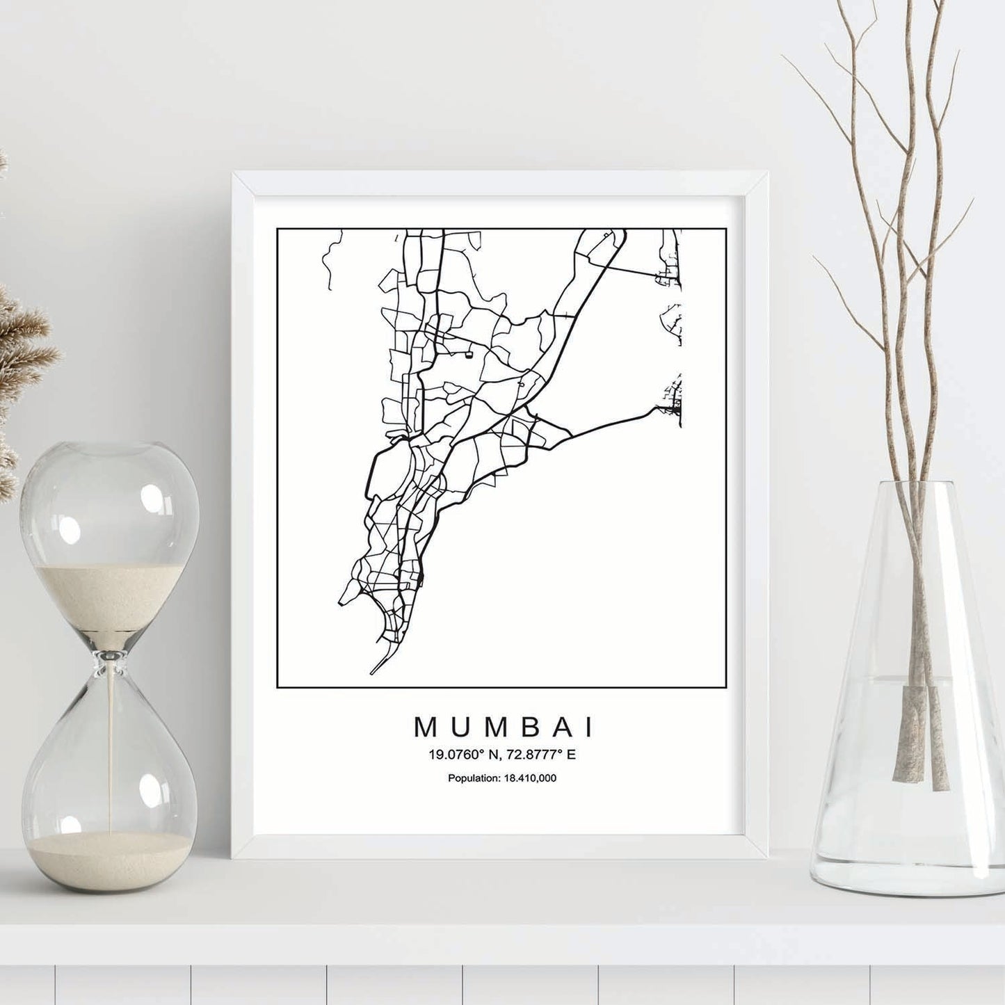 Lámina mapa de la ciudad Mumbai estilo nordico en blanco y negro.-Artwork-Nacnic-Nacnic Estudio SL