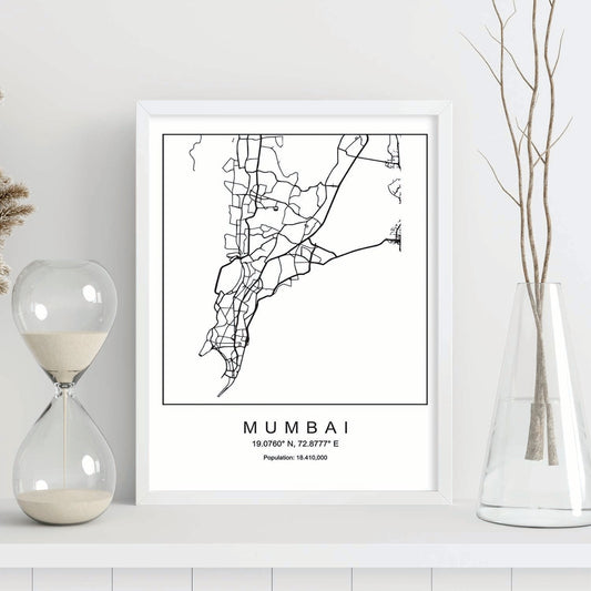 Lámina mapa de la ciudad Mumbai estilo nordico en blanco y negro.-Artwork-Nacnic-Nacnic Estudio SL