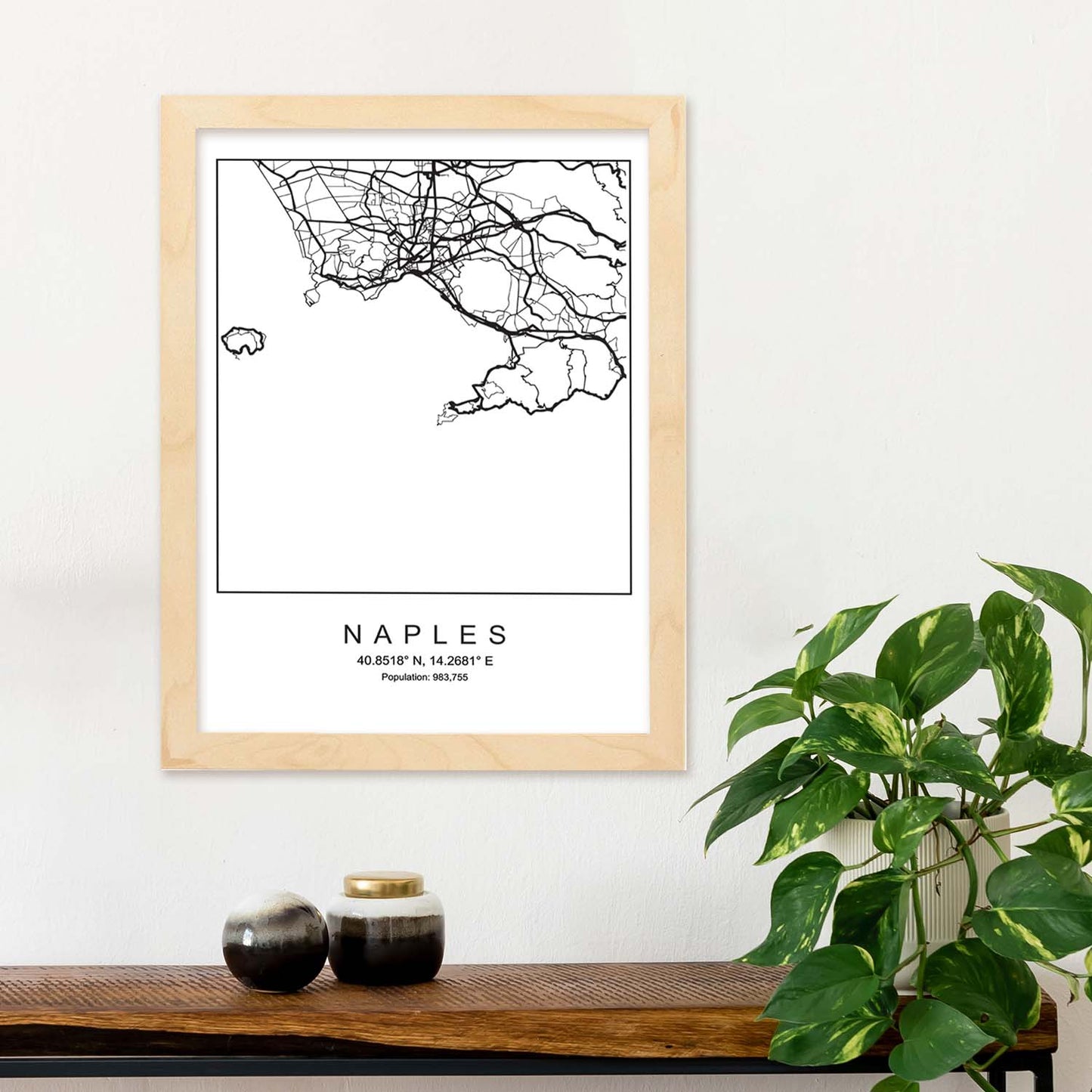 Lámina mapa de la ciudad Naples estilo nordico en blanco y negro.-Artwork-Nacnic-Nacnic Estudio SL
