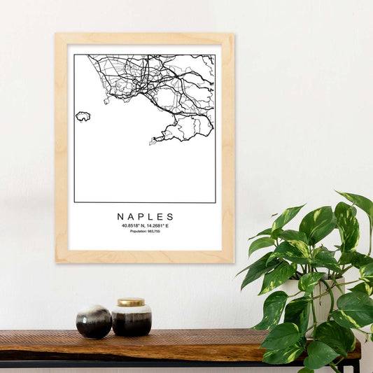 Lámina mapa de la ciudad Naples estilo nordico en blanco y negro.-Artwork-Nacnic-Nacnic Estudio SL
