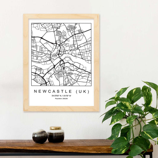 Lámina mapa de la ciudad Newcastle uk estilo nordico en blanco y negro.-Artwork-Nacnic-Nacnic Estudio SL