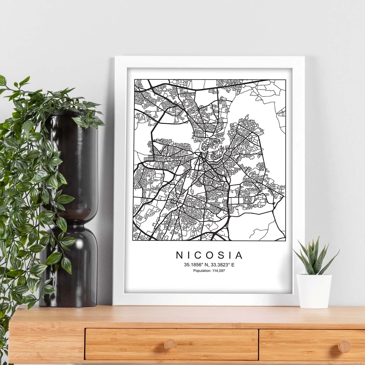 Lámina mapa de la ciudad Nicosia estilo nordico en blanco y negro.-Artwork-Nacnic-Nacnic Estudio SL