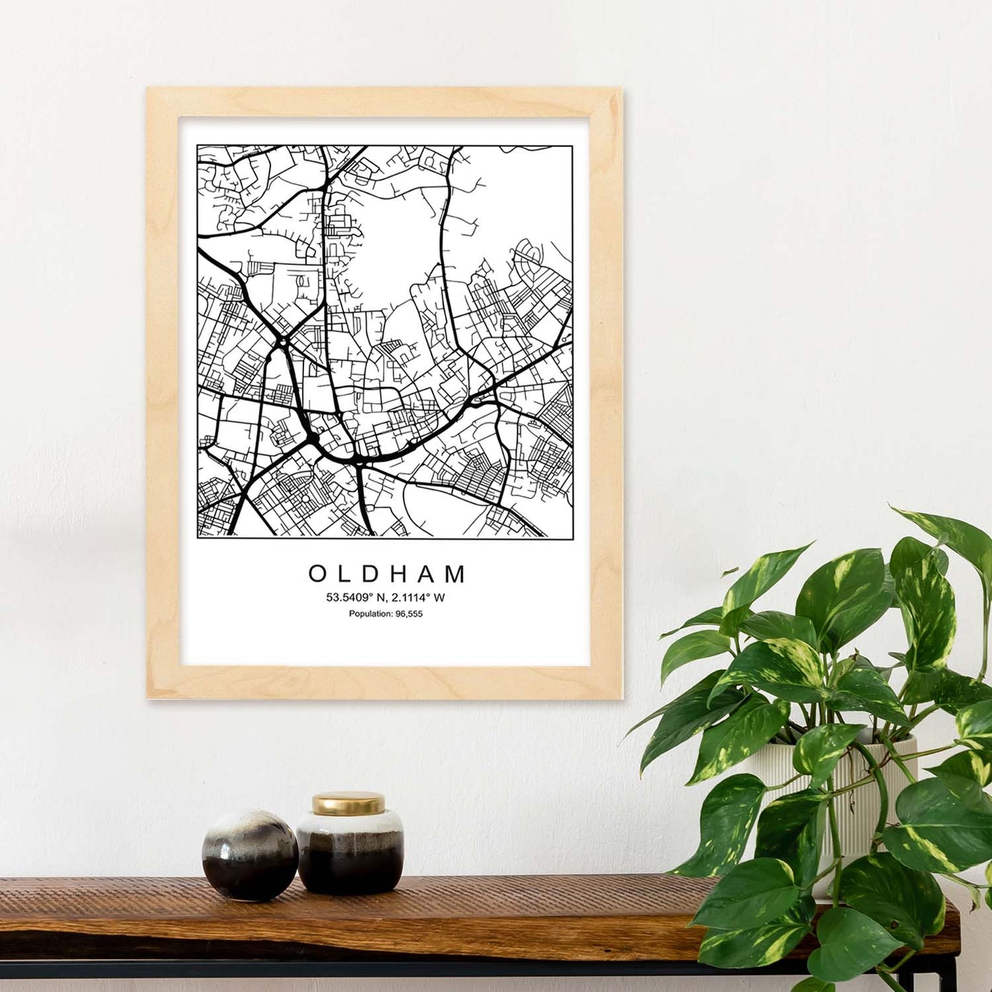 Lámina mapa de la ciudad Oldham estilo nordico en blanco y negro.-Artwork-Nacnic-Nacnic Estudio SL