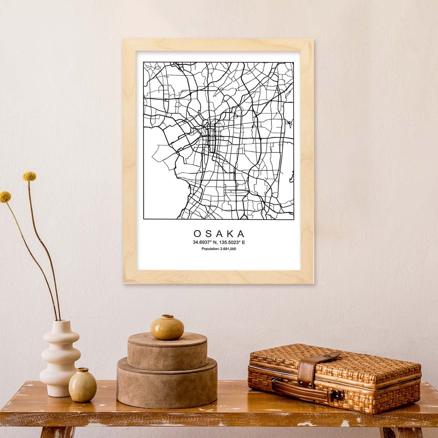 Lámina mapa de la ciudad Osaka (3) estilo nordico en blanco y negro.-Artwork-Nacnic-Nacnic Estudio SL