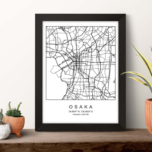 Lámina mapa de la ciudad Osaka estilo nordico en blanco y negro.-Artwork-Nacnic-Nacnic Estudio SL