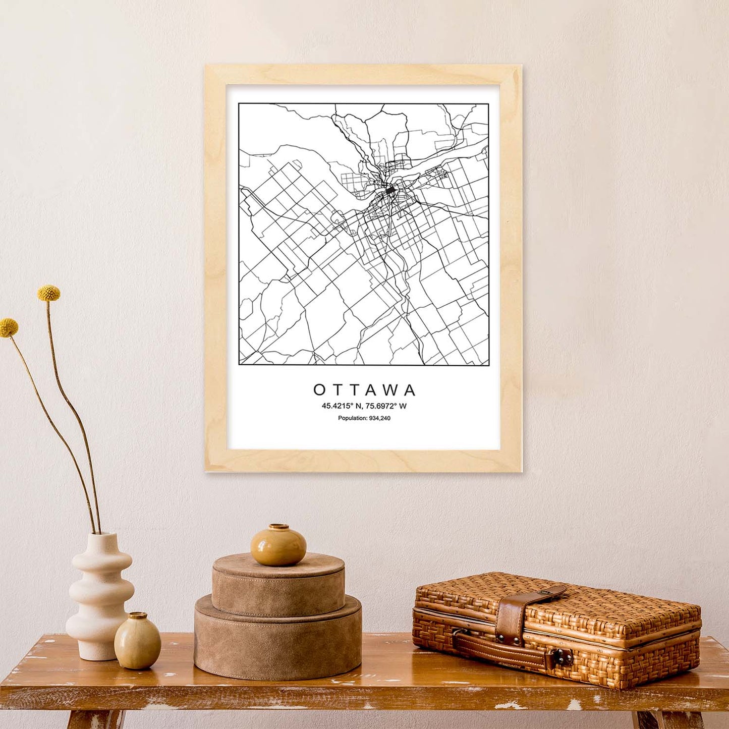 Lámina mapa de la ciudad Ottawa estilo nordico en blanco y negro.-Artwork-Nacnic-Nacnic Estudio SL
