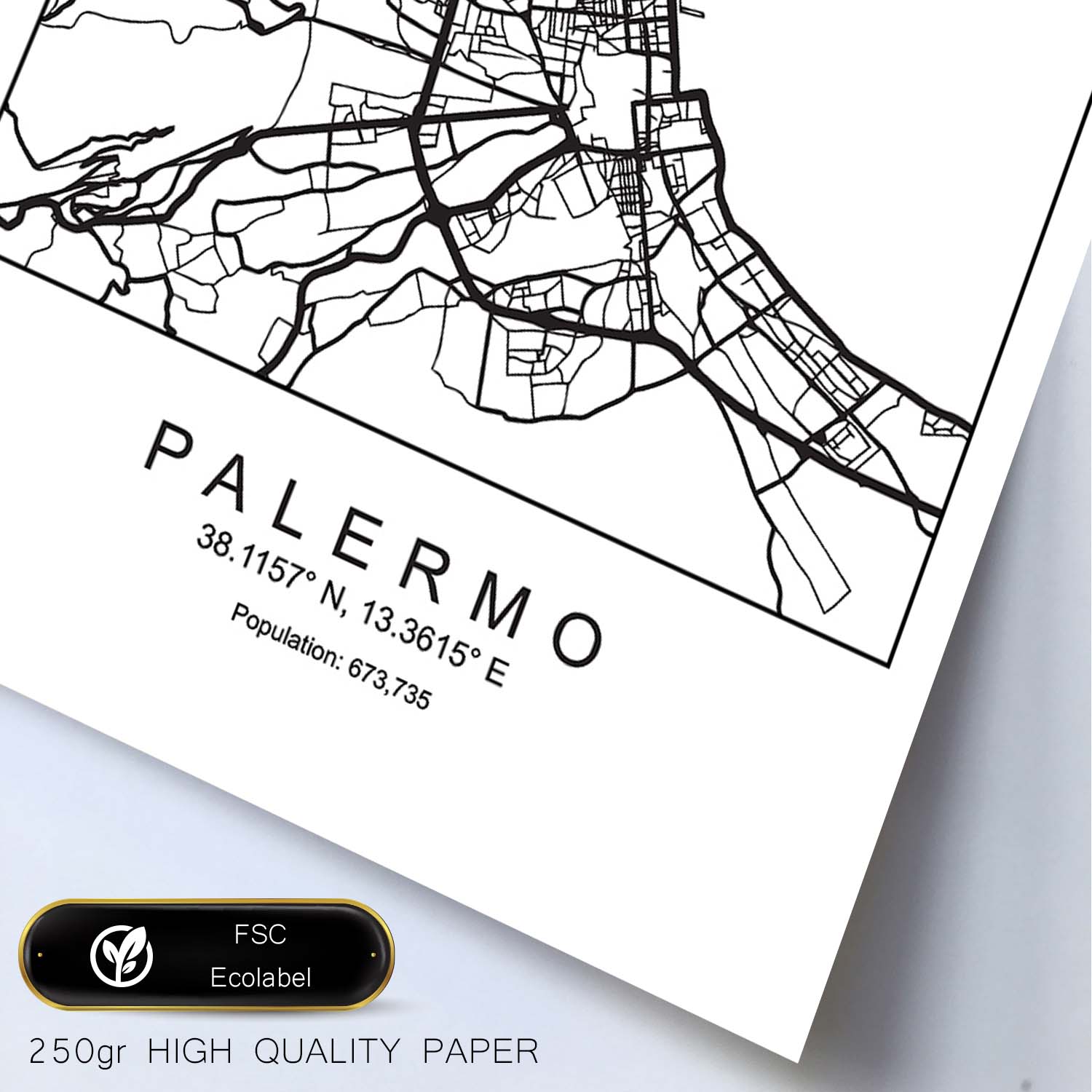 Lámina mapa de la ciudad Palermo estilo nordico en blanco y negro.-Artwork-Nacnic-Nacnic Estudio SL