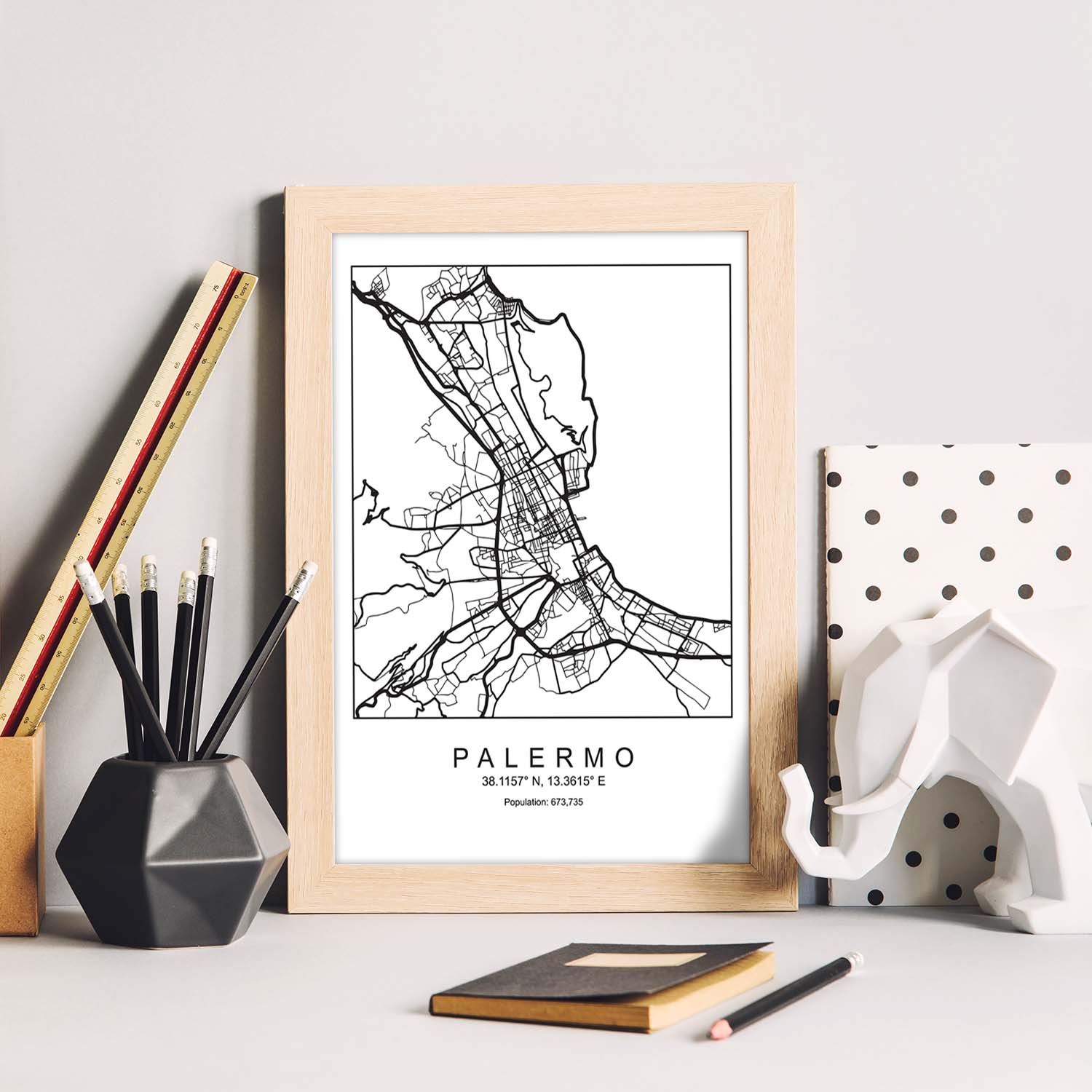 Lámina mapa de la ciudad Palermo estilo nordico en blanco y negro.-Artwork-Nacnic-Nacnic Estudio SL