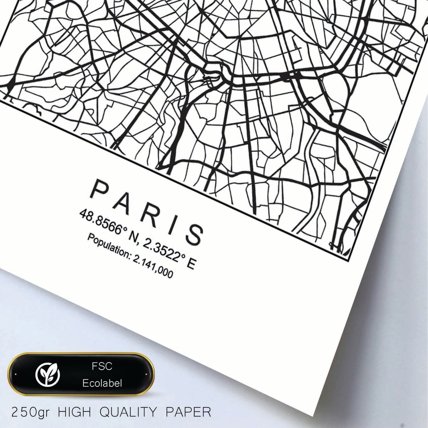 Lámina mapa de la ciudad Paris estilo nordico en blanco y negro.-Artwork-Nacnic-Nacnic Estudio SL