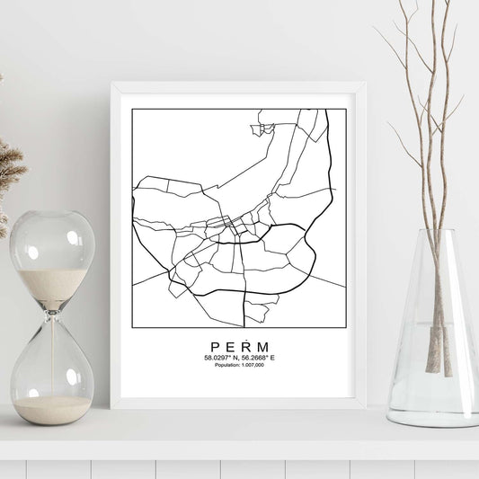 Lámina mapa de la ciudad Perm estilo nordico en blanco y negro.-Artwork-Nacnic-Nacnic Estudio SL