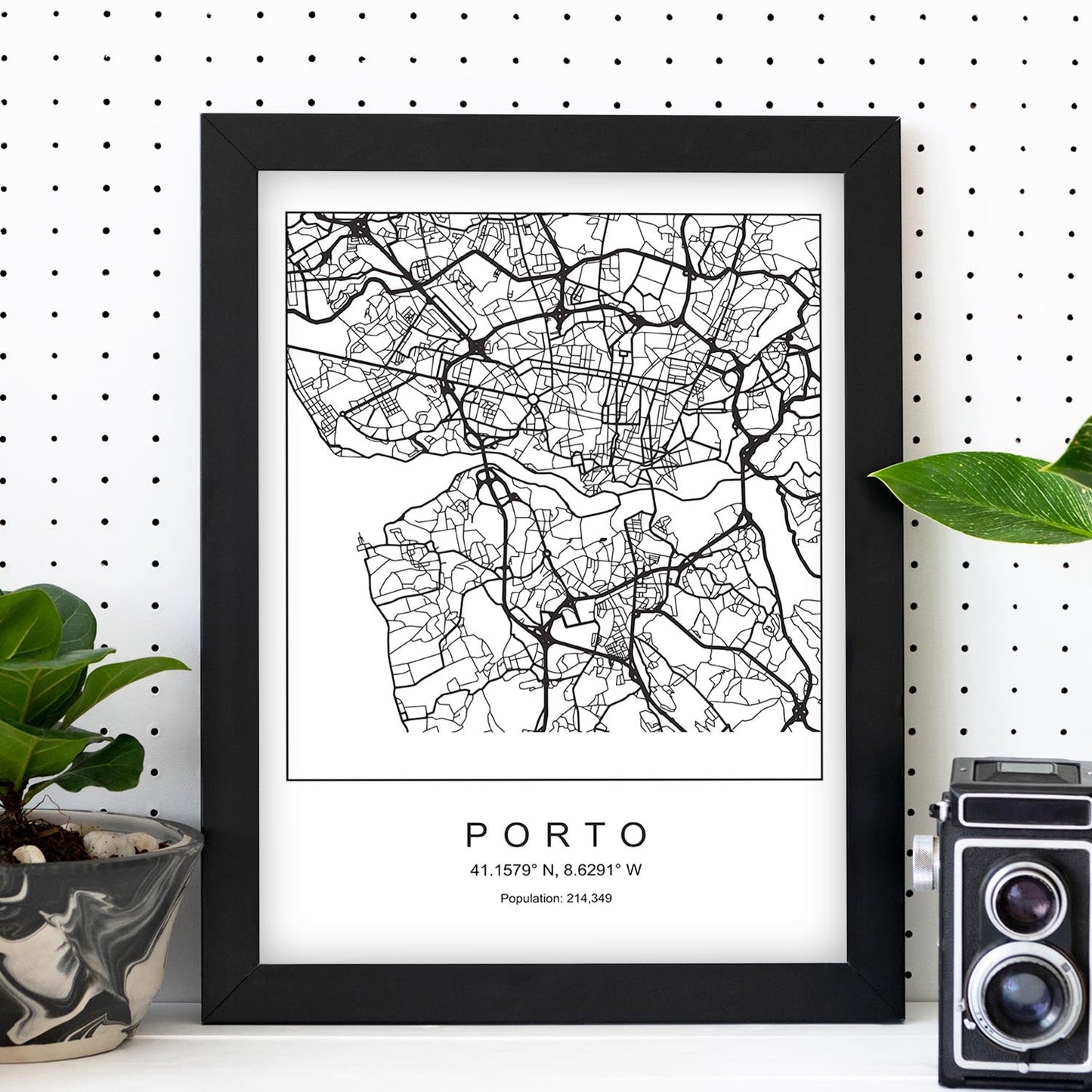 Lámina mapa de la ciudad Porto estilo nordico en blanco y negro.-Artwork-Nacnic-Nacnic Estudio SL