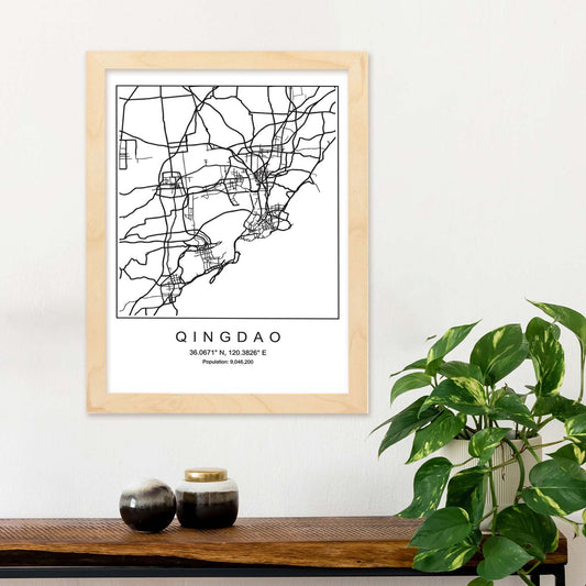 Lámina mapa de la ciudad Qingdao estilo nordico en blanco y negro.-Artwork-Nacnic-Nacnic Estudio SL