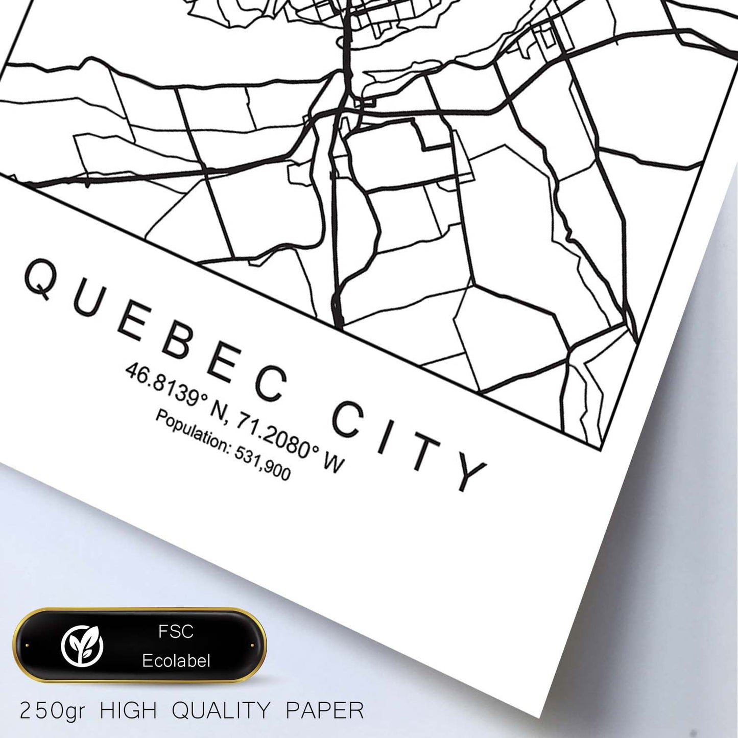 Lámina mapa de la ciudad Quebec estilo nordico en blanco y negro.-Artwork-Nacnic-Nacnic Estudio SL
