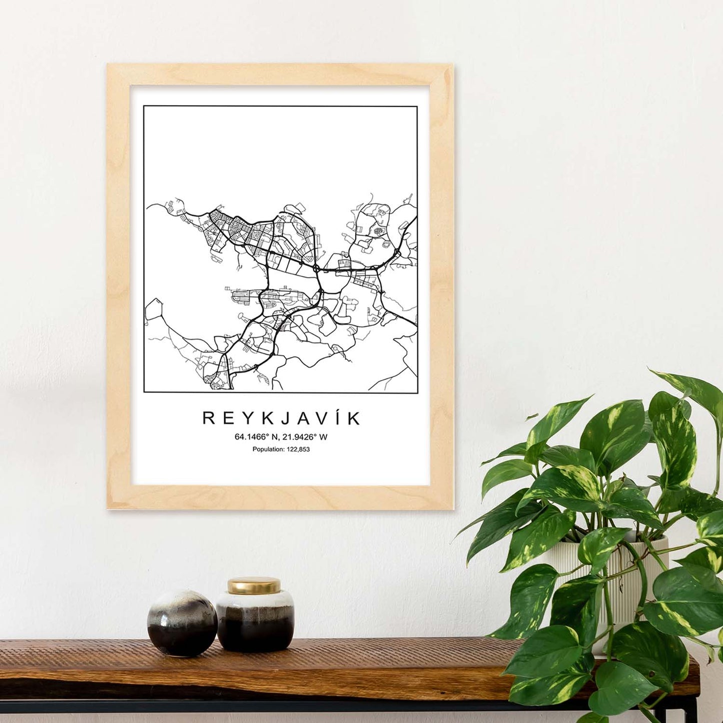 Lámina mapa de la ciudad Reykjavik estilo nordico en blanco y negro.-Artwork-Nacnic-Nacnic Estudio SL