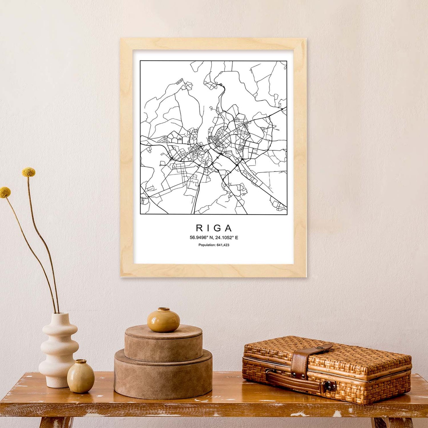 Lámina mapa de la ciudad Riga estilo nordico en blanco y negro.-Artwork-Nacnic-Nacnic Estudio SL