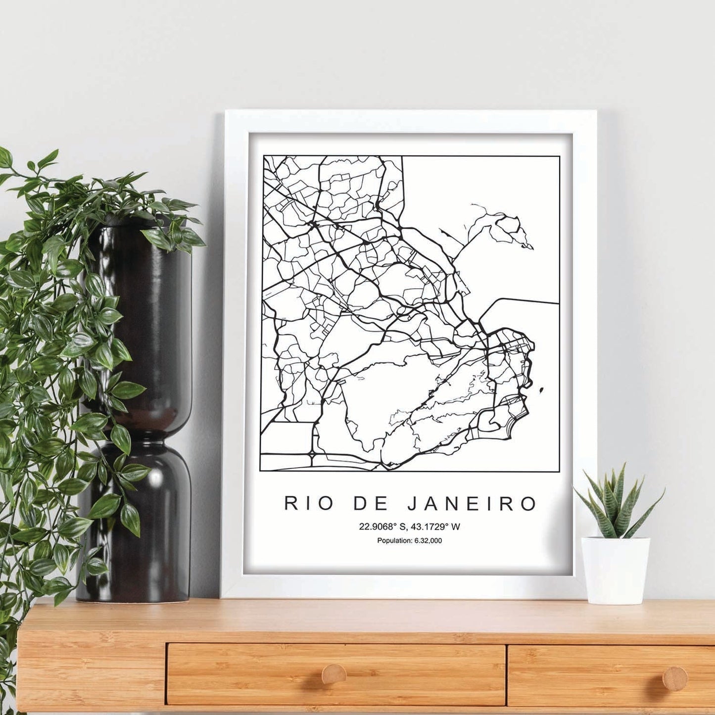 Lámina mapa de la ciudad Rio de janeiro estilo nordico en blanco y negro.-Artwork-Nacnic-Nacnic Estudio SL