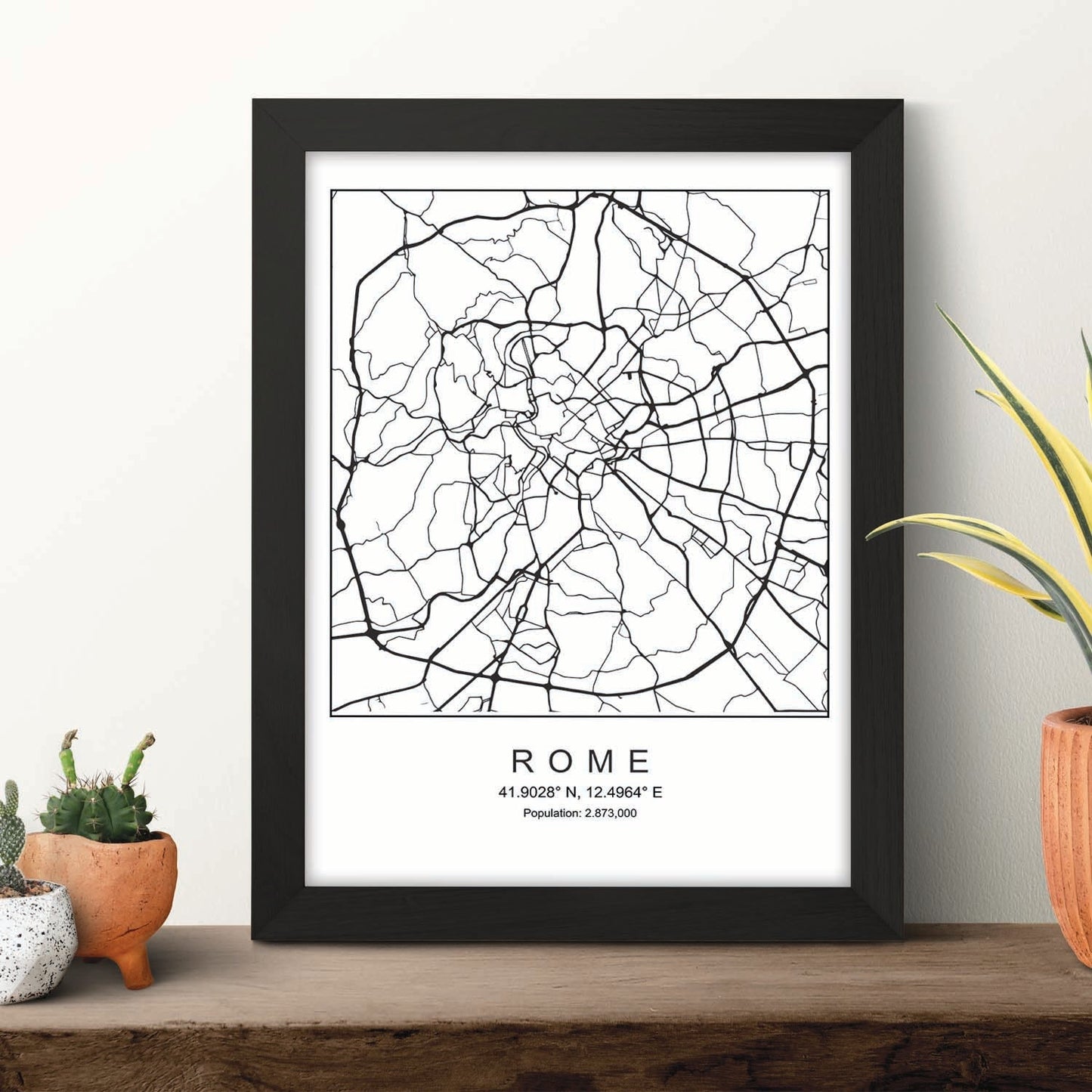 Lámina mapa de la ciudad Rome estilo nordico en blanco y negro.-Artwork-Nacnic-Nacnic Estudio SL