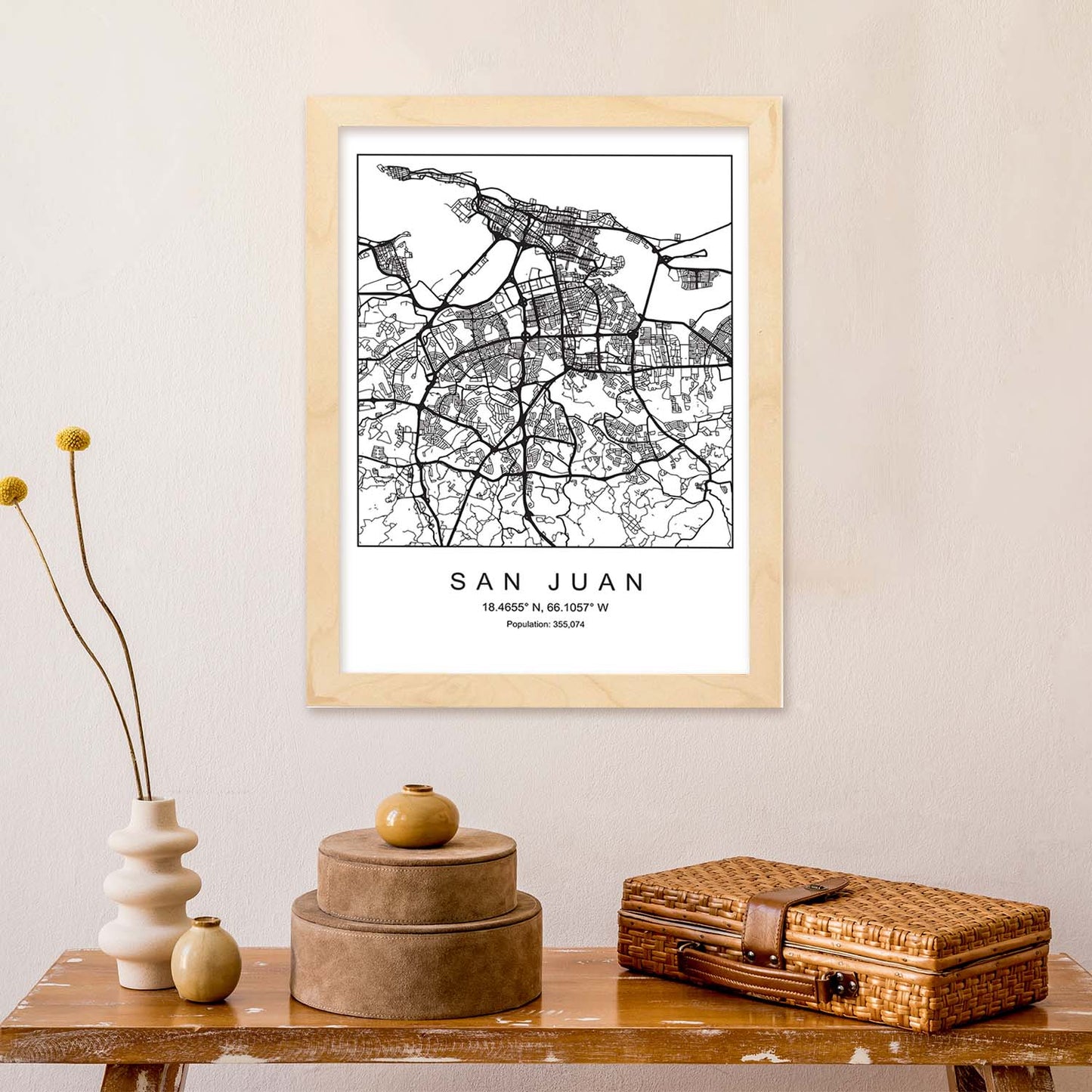 Lámina mapa de la ciudad San juan estilo nordico en blanco y negro.-Artwork-Nacnic-Nacnic Estudio SL