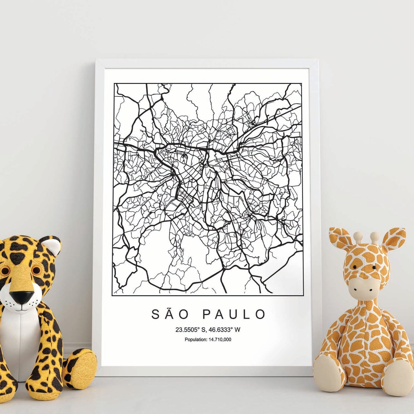 Lámina mapa de la ciudad Sao paulo estilo nordico en blanco y negro.-Artwork-Nacnic-Nacnic Estudio SL