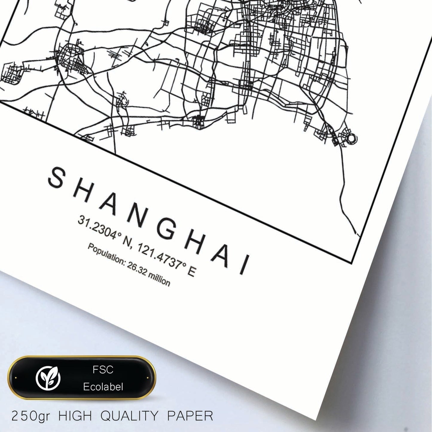 Lámina mapa de la ciudad Shanghai estilo nordico en blanco y negro.-Artwork-Nacnic-Nacnic Estudio SL