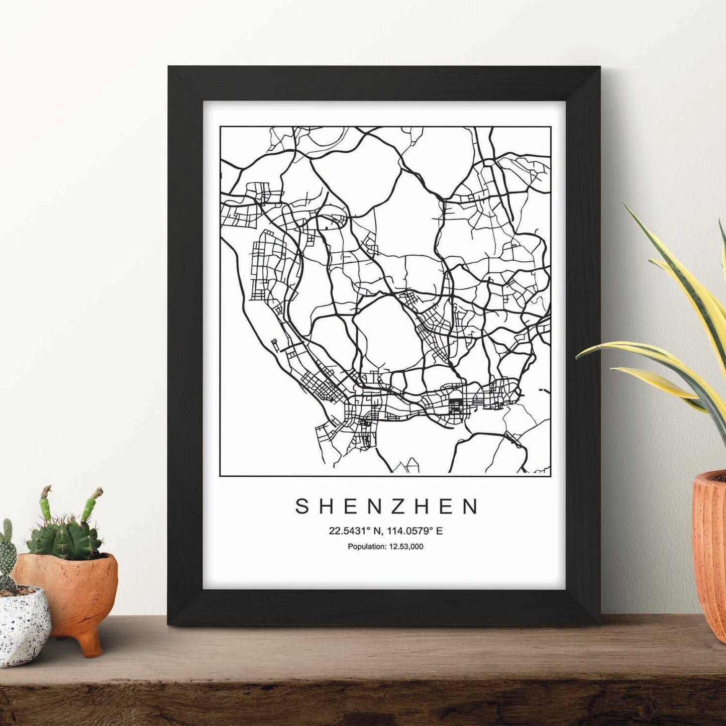 Lámina mapa de la ciudad Shenzhen estilo nordico en blanco y negro.-Artwork-Nacnic-Nacnic Estudio SL