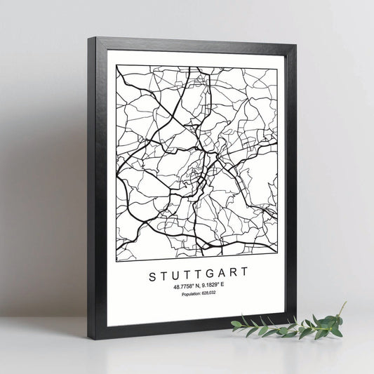 Lámina Mapa de la Ciudad Stuttgart Estilo nordico en Blanco y negro.-Artwork-Nacnic-Nacnic Estudio SL