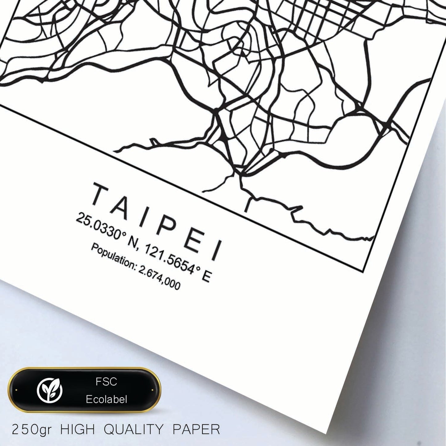 Lámina Mapa de la Ciudad Taipei Estilo nordico en Blanco y negro.-Artwork-Nacnic-Nacnic Estudio SL
