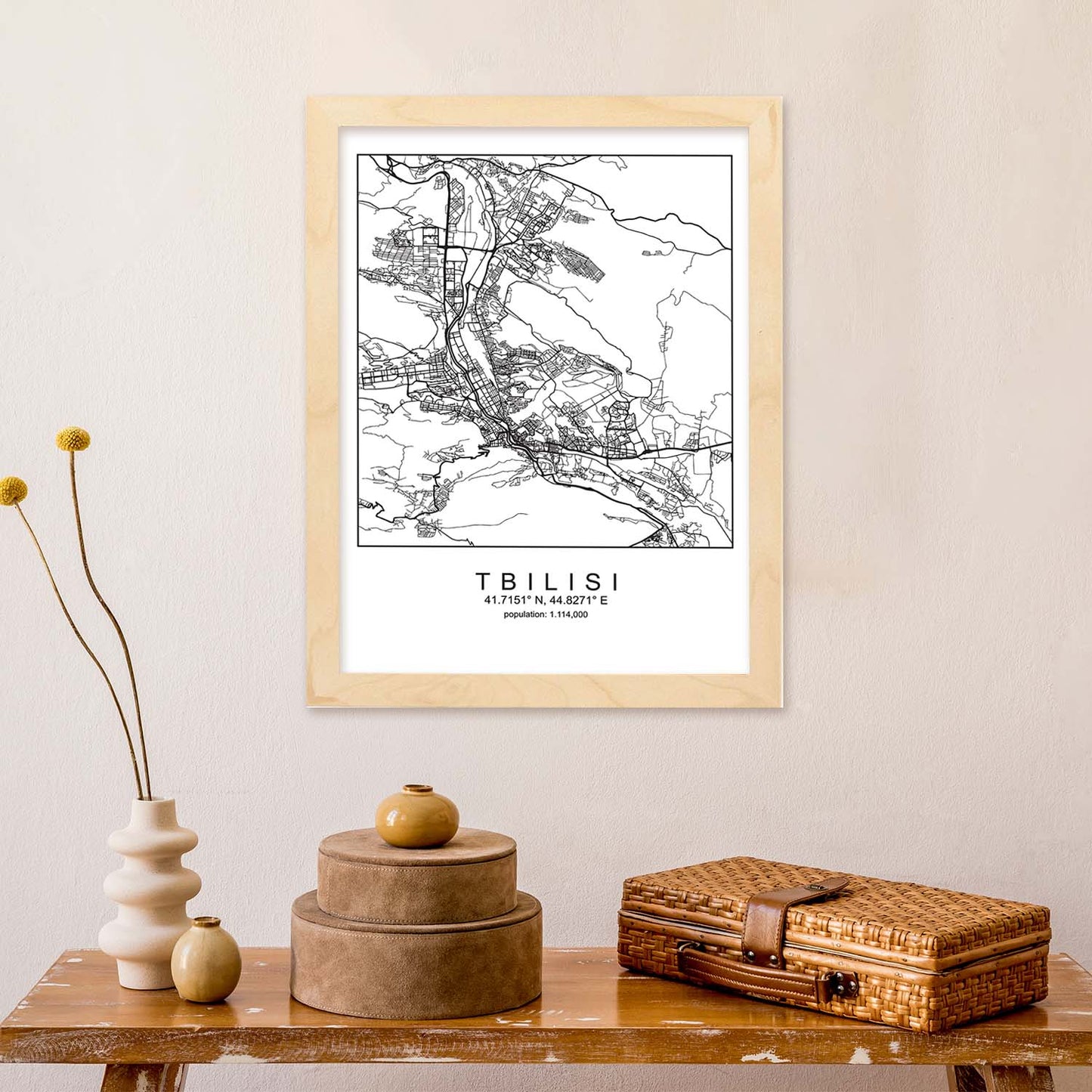 Lámina Mapa de la Ciudad Tbilisi Estilo nordico en Blanco y negro.-Artwork-Nacnic-Nacnic Estudio SL