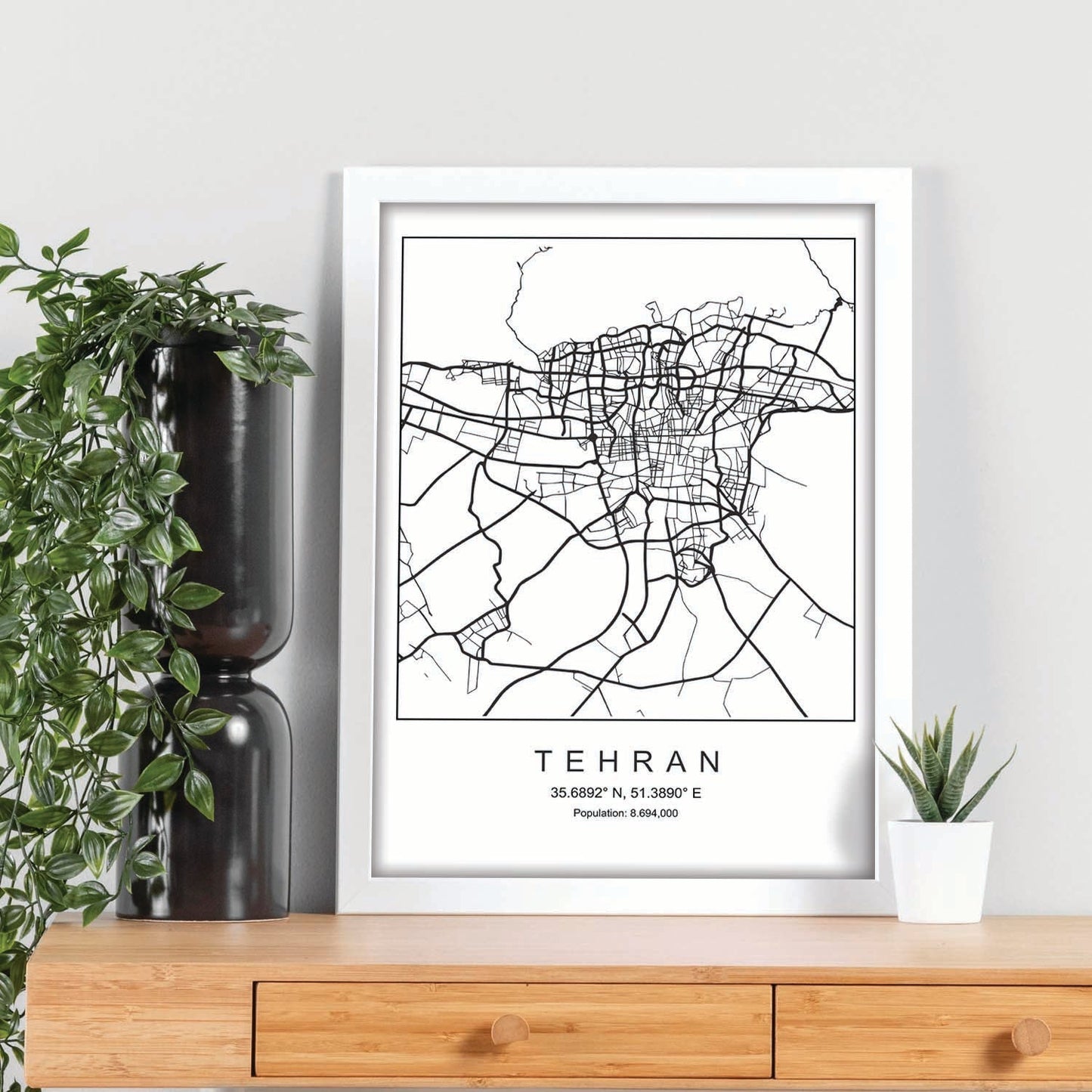 Lámina Mapa de la Ciudad Tehran Estilo nordico en Blanco y negro.-Artwork-Nacnic-Nacnic Estudio SL