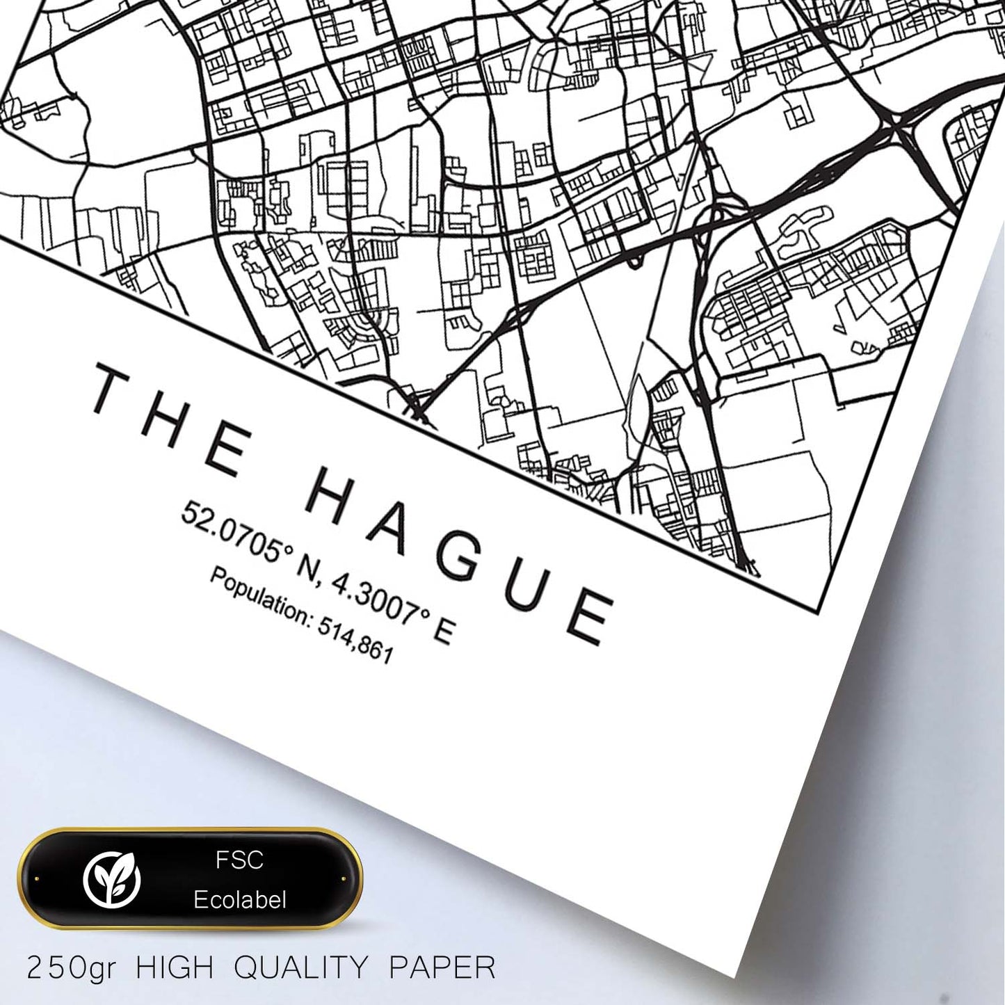Lámina Mapa de la Ciudad The Hague Estilo nordico en Blanco y negro.-Artwork-Nacnic-Nacnic Estudio SL
