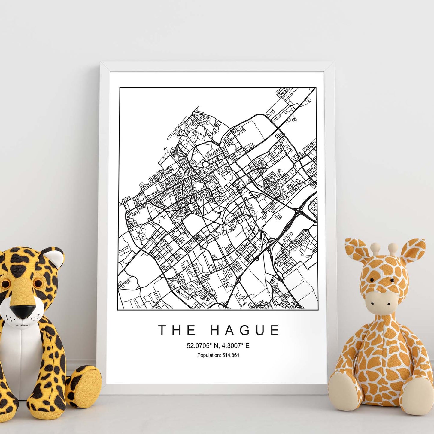 Lámina Mapa de la Ciudad The Hague Estilo nordico en Blanco y negro.-Artwork-Nacnic-Nacnic Estudio SL