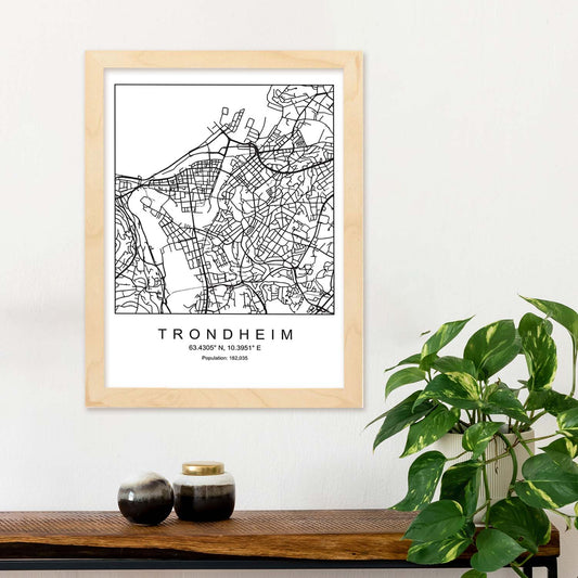 Lámina Mapa de la Ciudad Trondheim Estilo nordico en Blanco y negro.-Artwork-Nacnic-Nacnic Estudio SL
